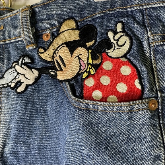 VTG 1992 Too Cute 5 Button Close Denim Jeans L 32X32 Blue Mickey Minnie Mouse - Picture 6 of 9